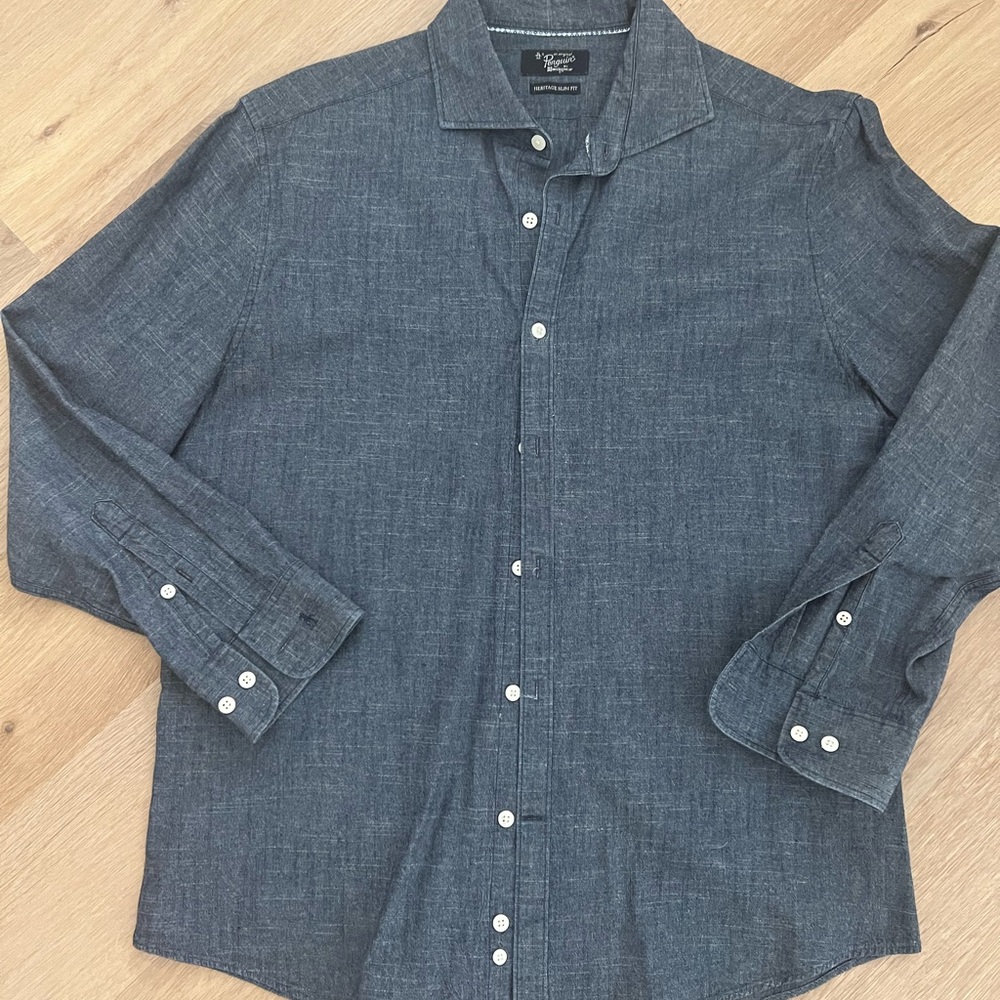 Penguin long Sleeve Men’s Button Down. Denim. Heritage slim fit.